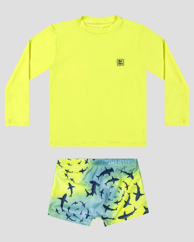 Conjunto Praia Infantil Menino Camiseta e Sunga ReiRex Amarelo-0b6c7426-5743-4257-8712-62a6d5a3c1c8