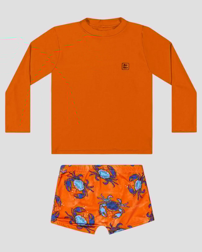 Conjunto Praia Infantil Menino Camiseta e Sunga ReiRex Laranja-d0e32842-f964-46c2-8258-8a99d4e288b4