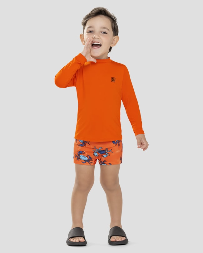 Conjunto Praia Infantil Menino Camiseta e Sunga ReiRex Laranja-f3fd776c-068f-4101-bb7a-8ffbf6aee94d