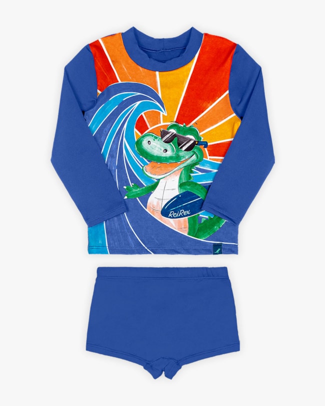Conjunto Praia Infantil Menino com Estampa Dino - ReiRex - Blue-86138b30-eb8f-4e19-920e-d62fba167168