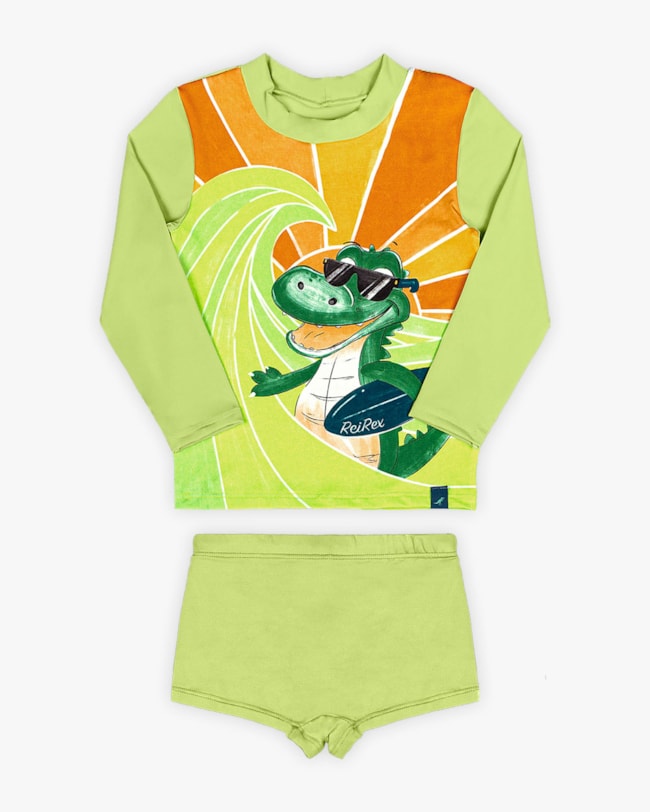 Conjunto Praia Infantil Menino com Estampa Dino - ReiRex - Verde-1bed6111-6abf-4097-bbad-454c0354adb3