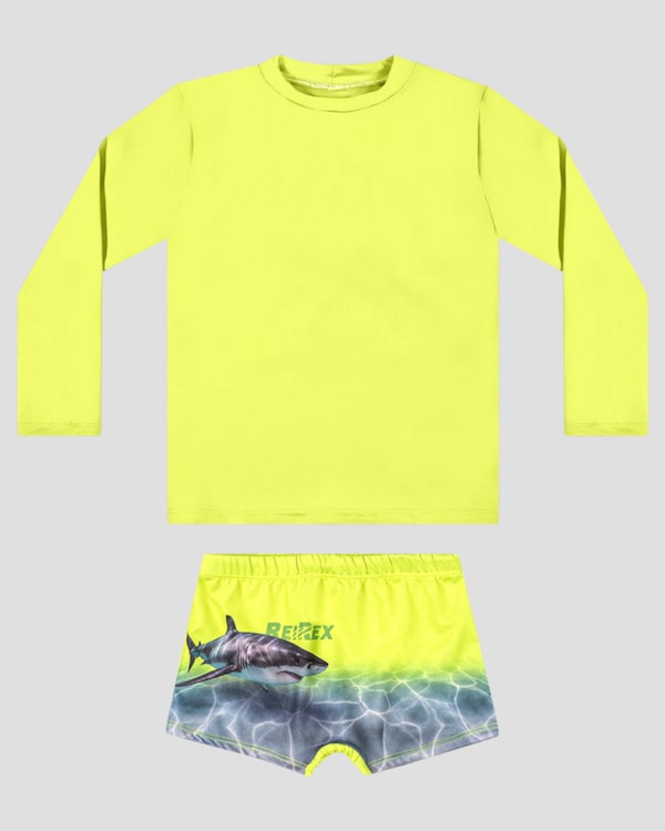 Conjunto Praia Infantil Menino com Estampa Mágica ReiRex Amarelo
