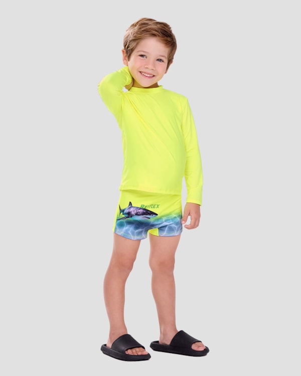 Conjunto Praia Infantil Menino com Estampa Mágica ReiRex Amarelo