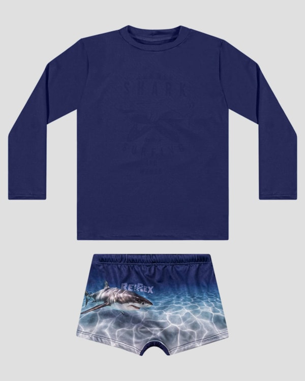 Conjunto Praia Infantil Menino com Estampa Mágica ReiRex Azul