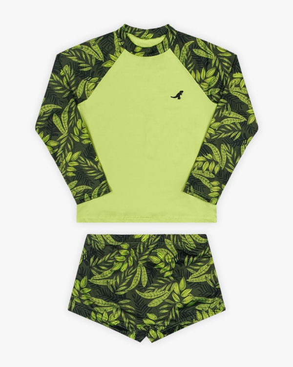 Conjunto Praia Infantil Menino Estampa Folhagens - ReiRex - Oliveira