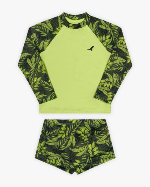 Conjunto Praia Infantil Menino Estampa Folhagens - ReiRex - Oliveira