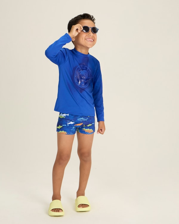 Conjunto Praia Infantil Menino Estampa Releva na Água - ReiRex - Azul