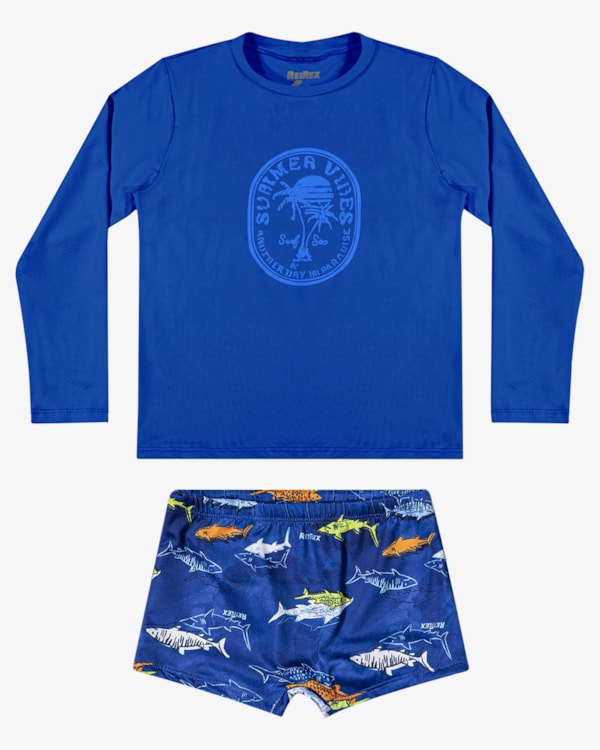 Conjunto Praia Infantil Menino Estampa Releva na Água - ReiRex - Azul