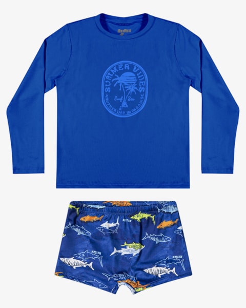 Conjunto Praia Infantil Menino Estampa Releva na Água - ReiRex - Azul