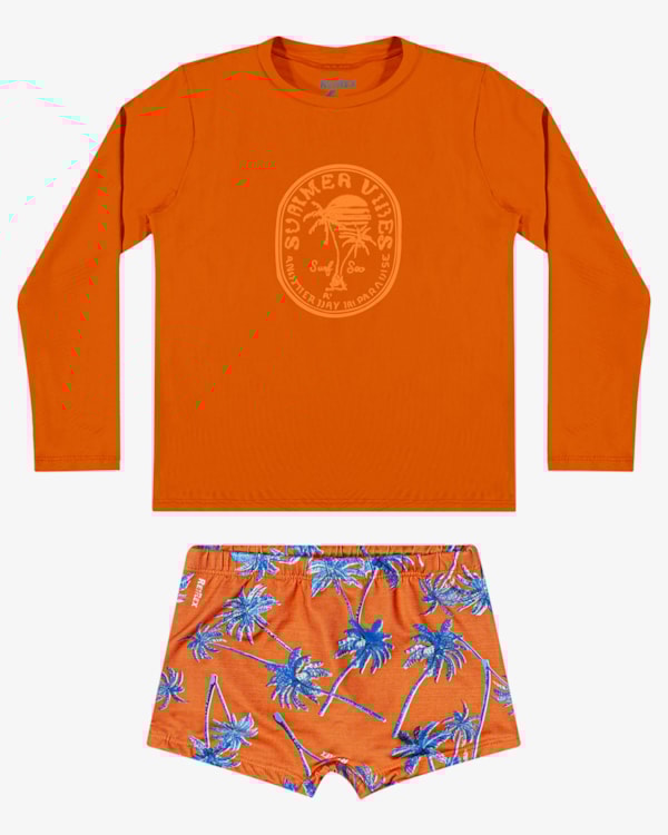 Conjunto Praia Infantil Menino Estampa Releva na Água - ReiRex - Laranja