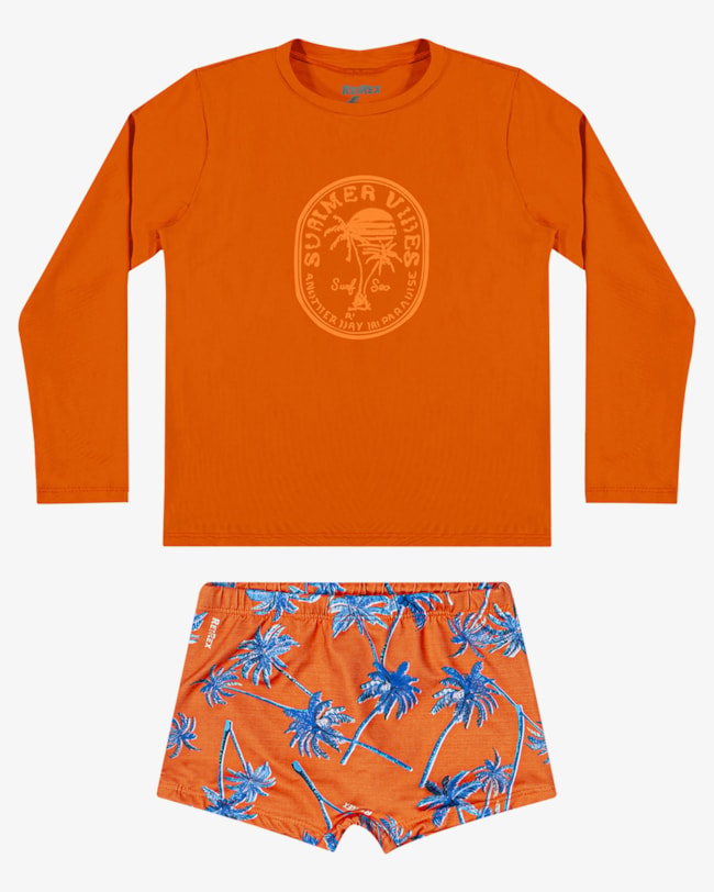 Conjunto Praia Infantil Menino Estampa Releva na Água - ReiRex - Laranja-cb7932af-c95f-41c5-92aa-fe3e3e9f3ca8