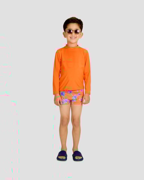 Conjunto Praia Infantil Menino Estampa Releva na Água - ReiRex - Laranja
