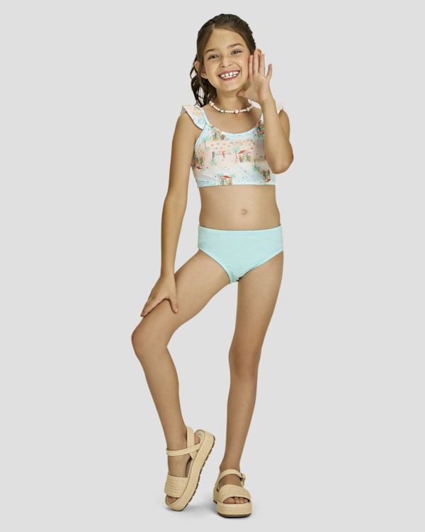 Conjunto Praia Infantil Top com Babado e Calcinha - Kely Kety - Areia