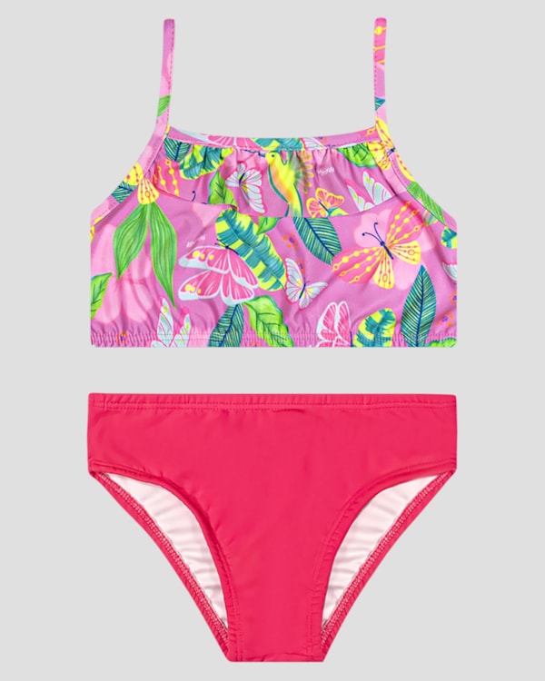Conjunto Praia Infantil Top Estampado e Calcinha Kely Kety Rosa