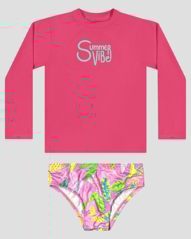 Conjunto Praia Menina Blusa e Calcinha Estampada Kely Kety Rosa-166a84d1-a13c-432d-b05e-2f96e802646f
