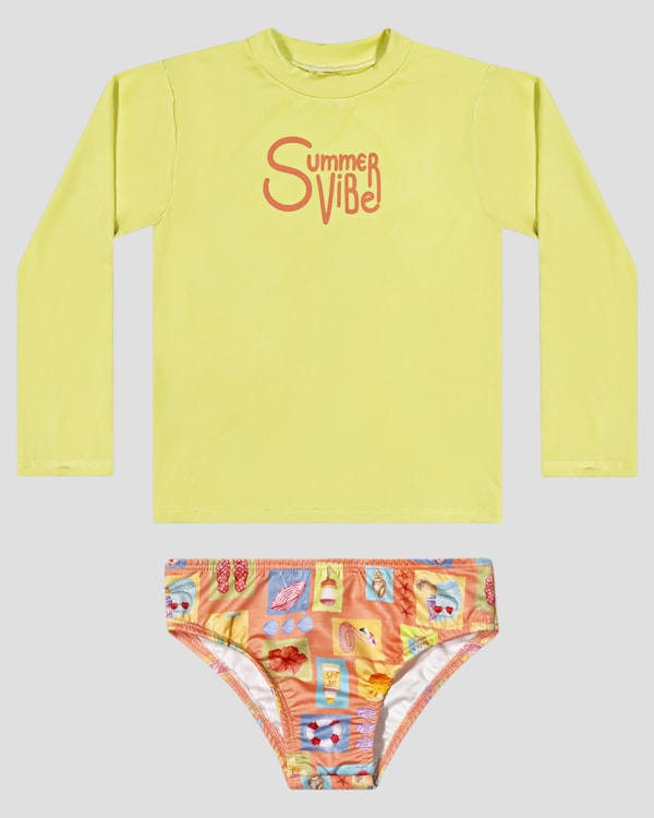 Conjunto Praia Menina Blusa e Calcinha Estampada Kely Kety Verde