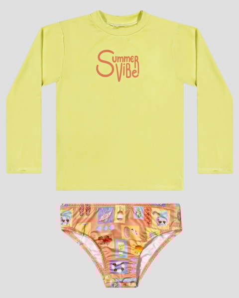 Conjunto Praia Menina Blusa e Calcinha Estampada Kely Kety Verde