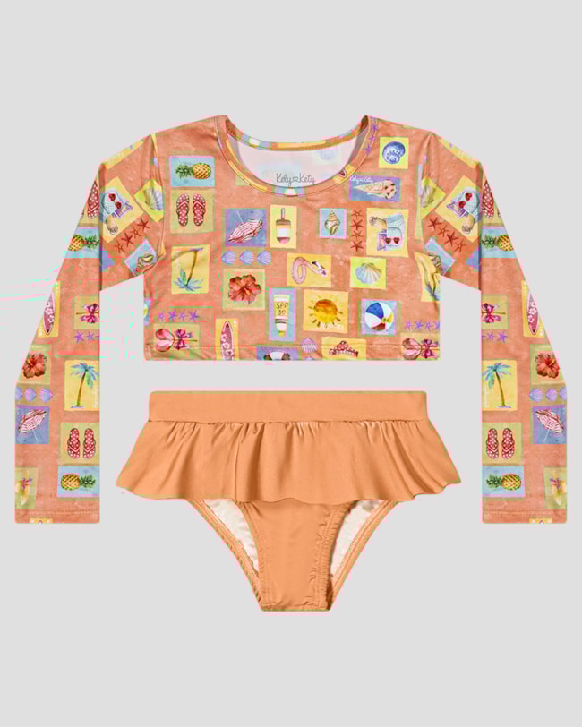 Conjunto Praia Menina Cropped e Calcinha UV 50+  Kely Kety Laranja-98456079-1900-4964-85bc-f818d8f91b67