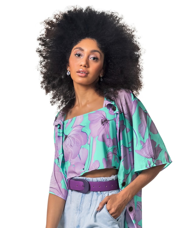 Cropped Feminino Cereja Rosa Estampado