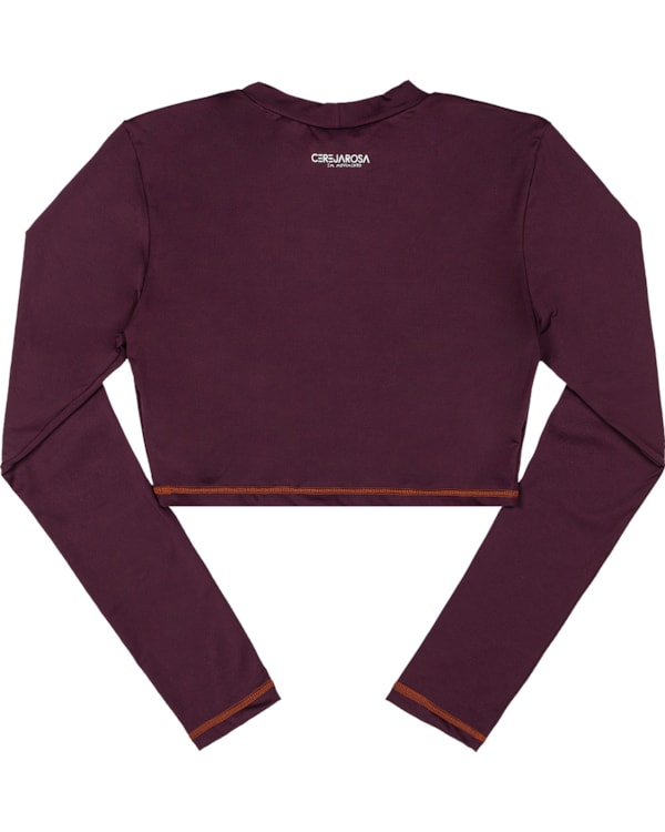 Cropped Fitness Feminino Cereja Rosa Mangas Longas