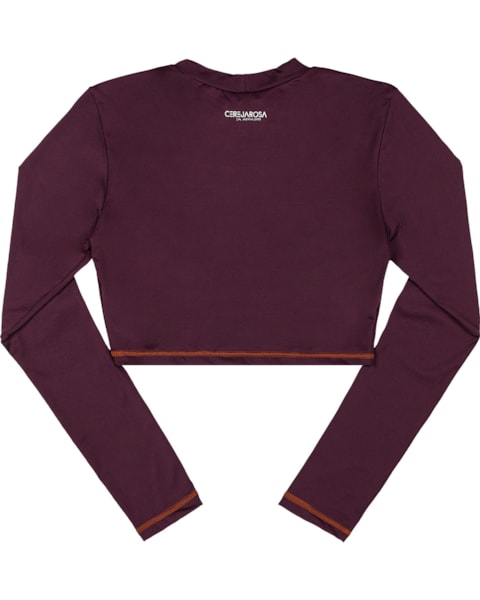 Cropped Fitness Feminino Cereja Rosa Mangas Longas