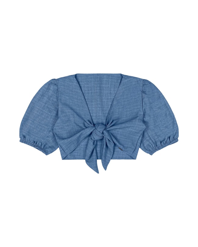 Cropped Mangas Balão Cereja Rosa - BLUE-6658230b-138c-4624-90da-1a602d5adef4