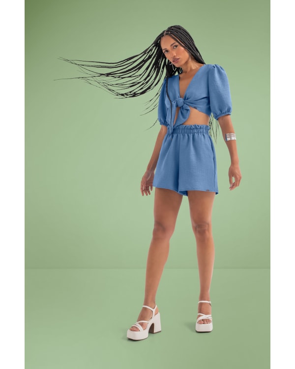 Cropped Mangas Balão Cereja Rosa - BLUE