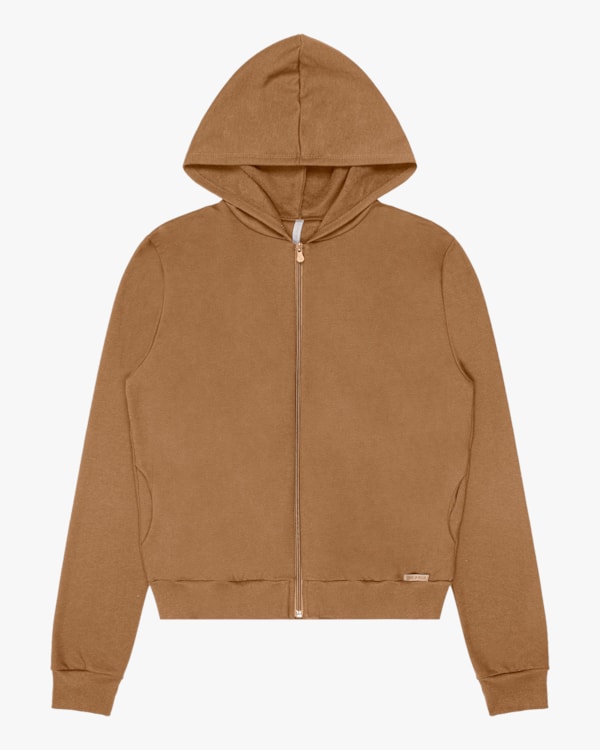 Jaqueta Básica Feminina com Capuz Cereja Rosa - Bege