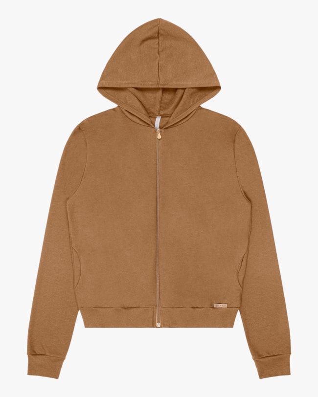 Jaqueta Básica Feminina com Capuz Cereja Rosa - Bege-0c80321e-64de-4fe8-90c3-d80fd540e510