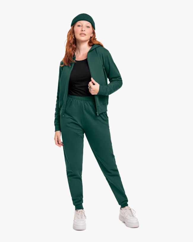 Jaqueta Básica Feminina com Capuz Cereja Rosa - Verde-64c2a0d3-5bd4-4418-85b1-ffece9be09f0