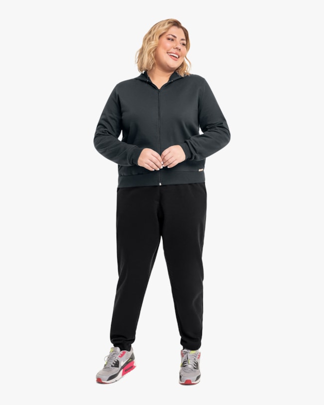 Jaqueta Básica Feminina Plus Size em Moletom - Cereja Rosa - Dark Mescla-b069fc02-5812-40e6-9366-efa26a8e43f4