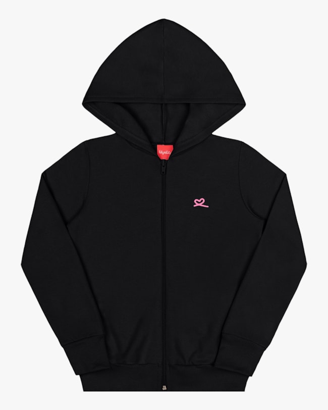 Jaqueta Básica Infantil Menina em Moletom Kely Kety - Preto-212d2ae5-6361-4c9d-a68a-d83ba7a42b8b