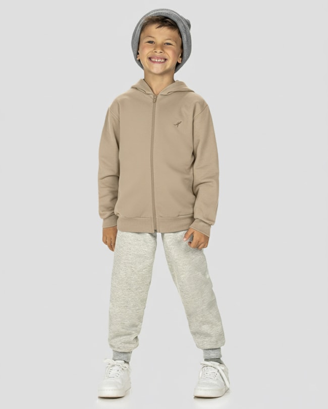 Jaqueta Básica Infantil Menino em Moletom com Capuz - ReiRex - Bege-2d7ae319-7cf4-49a2-b589-58152d5298f7