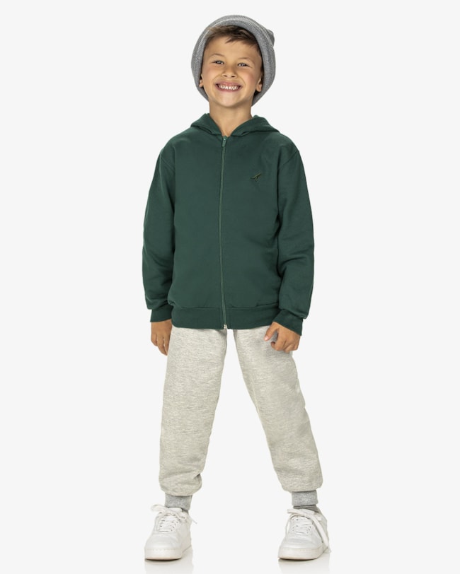 Jaqueta Básica Infantil Menino em Moletom ReiRex Verde-e76bb3c8-1403-4313-87ac-fdae73ee5c6f