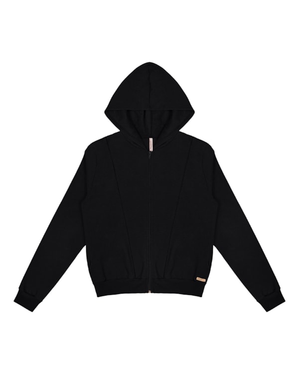 Jaqueta Feminina com Capuz em Moletom Cereja Rosa Preto