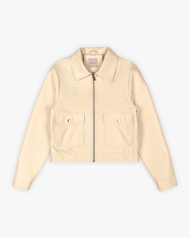 Jaqueta Feminina em Couro Sintético com Bolsos - Cereja Rosa - Tapioca-c2107c75-b427-418b-b9da-061325f99d3d