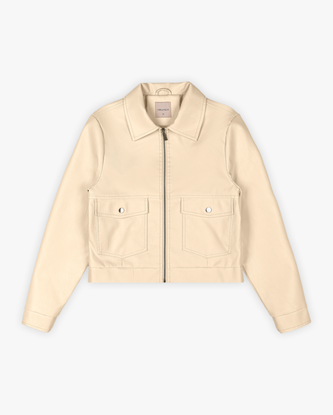 Jaqueta Feminina em Couro Sintético com Bolsos - Cereja Rosa - Tapioca-ea3257d7-f929-4d95-bc3e-ca7cfa928e35