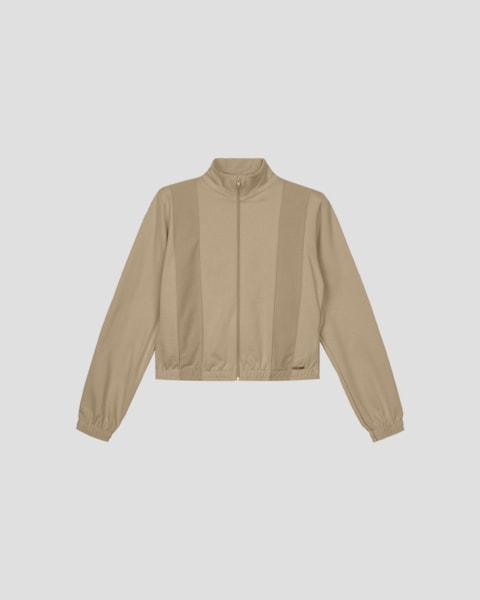 Jaqueta Feminina em Moletom com Recorte e Bolso - Cereja Rosa - Bege