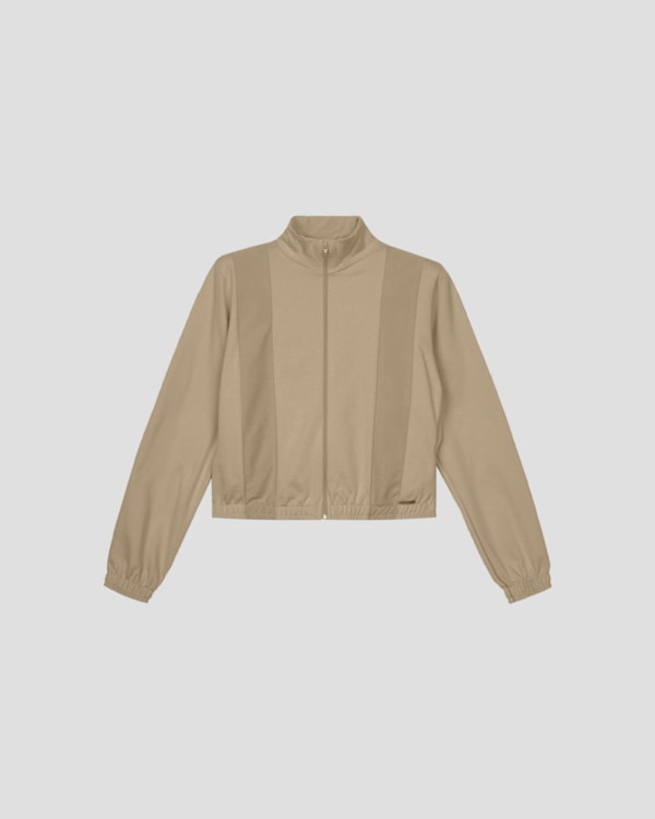 Jaqueta Feminina em Moletom com Recorte e Bolso - Cereja Rosa - Bege