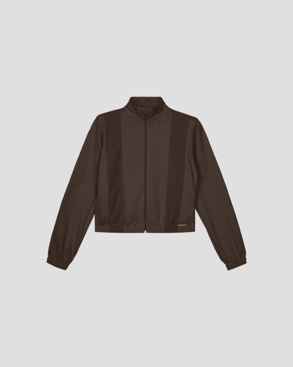 Jaqueta Feminina em Moletom com Recorte e Bolso - Cereja Rosa - Marrom