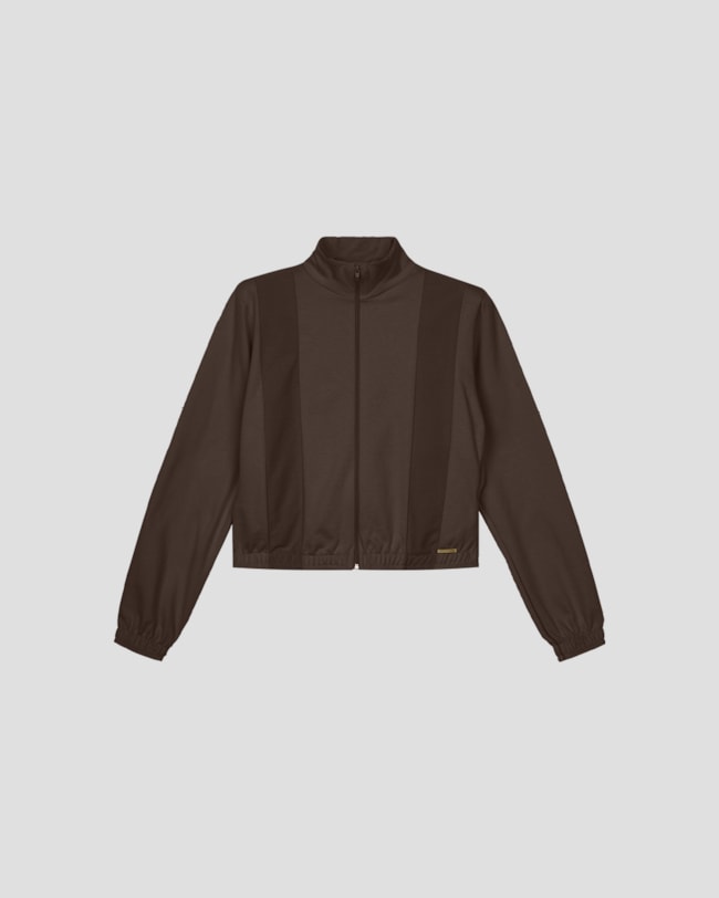 Jaqueta Feminina em Moletom com Recorte e Bolso - Cereja Rosa - Marrom-6d124205-106c-4517-b74f-31649d6b9827