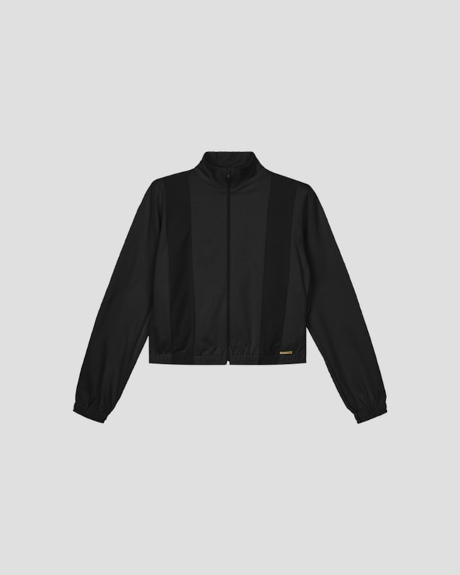 Jaqueta Feminina em Moletom com Recorte e Bolso - Cereja Rosa - Preto-42b20657-34a1-4f42-9a52-7b09fbba203e