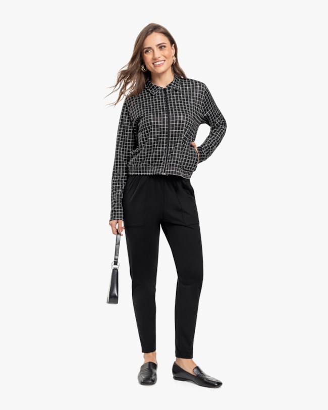 Jaqueta Feminina Estampada em Malha Felpada - Cereja Rosa - Preto-bb960528-c019-4d87-b87f-ac21c364b3c8