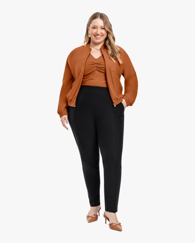 Jaqueta Feminina Plus Size em Moletom com Bolso - Cereja Rosa - Inca-2eb6330f-b5aa-451d-88f7-ff564442759c