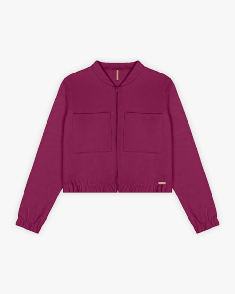 Jaqueta Feminina Plus Size em Moletom com Bolso - Cereja Rosa - Marsala