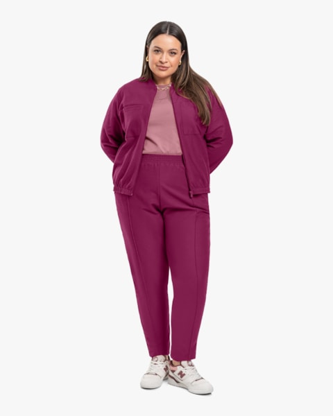 Jaqueta Feminina Plus Size em Moletom com Bolso - Cereja Rosa - Marsala