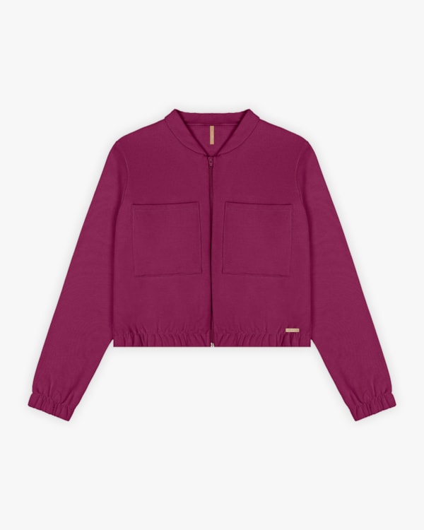 Jaqueta Feminina Plus Size em Moletom com Bolso - Cereja Rosa - Marsala