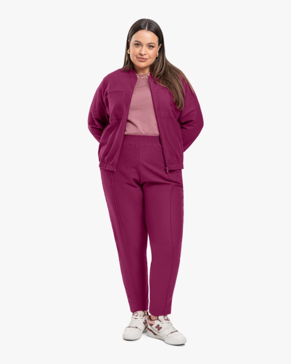 Jaqueta Feminina Plus Size em Moletom com Bolso - Cereja Rosa - Marsala