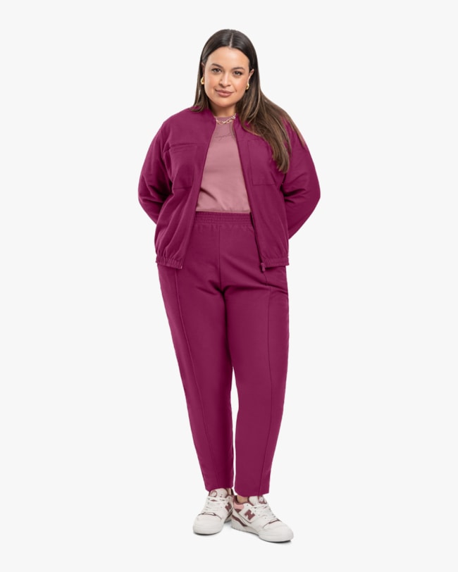 Jaqueta Feminina Plus Size em Moletom com Bolso - Cereja Rosa - Marsala-b24a46ab-9c27-4277-9300-fac1027a6ea9