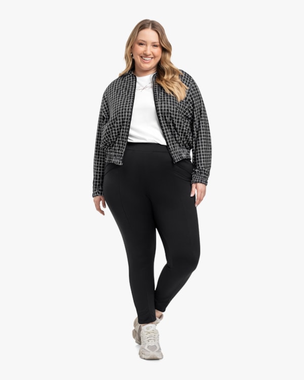 Jaqueta Feminina Plus Size Estampada em Malha Felpada - Cereja Rosa - Preto